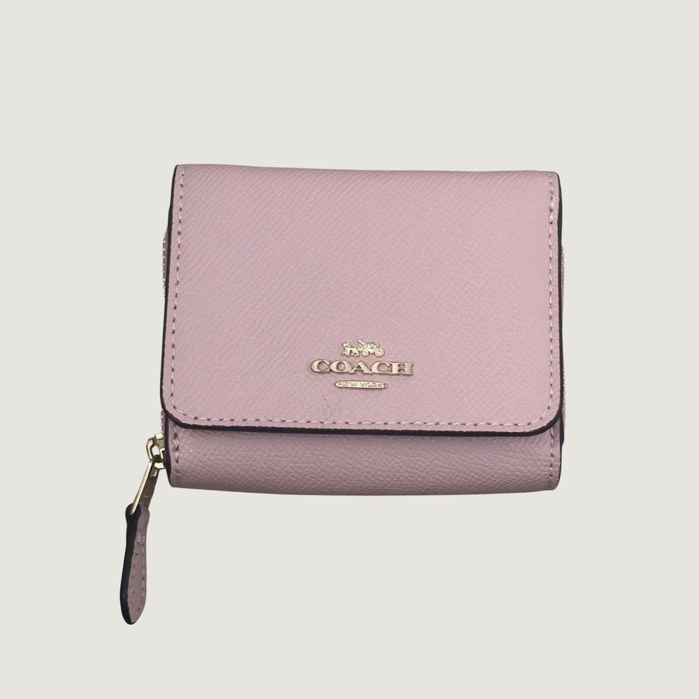 Coach Small Trifold Wallet Pink Pebbled Leather Gold Hardware